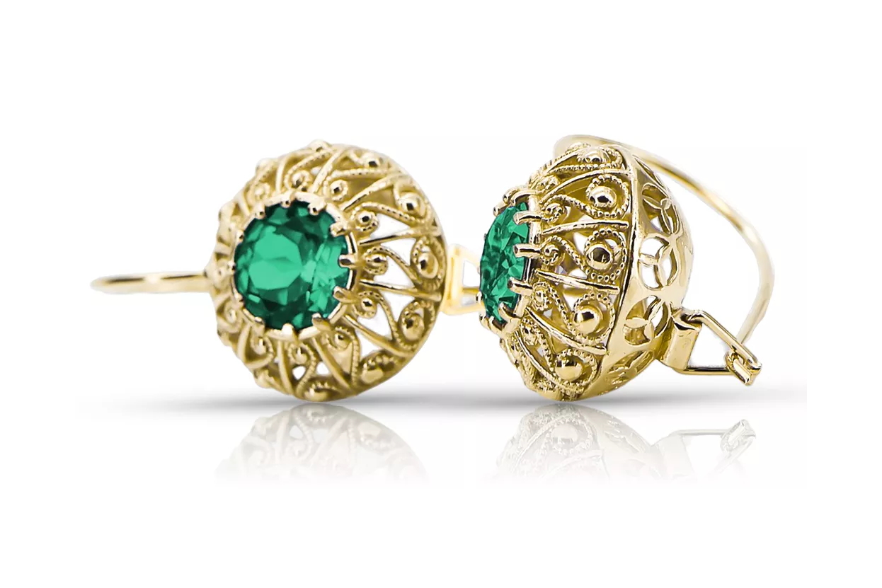 8K κίτρινο χρυσό 333 Emerald Σκουλαρίκια vec002x-em Russian Soviet USSR Vintage craft Art Deco style